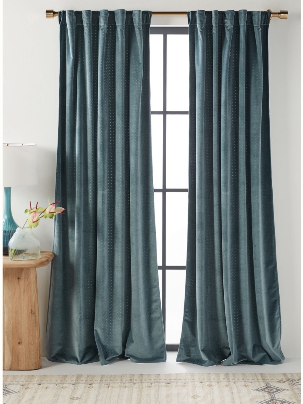 Anthropologie Teal Velvet Louise Drapery Panels (2 panels 49x84”)
